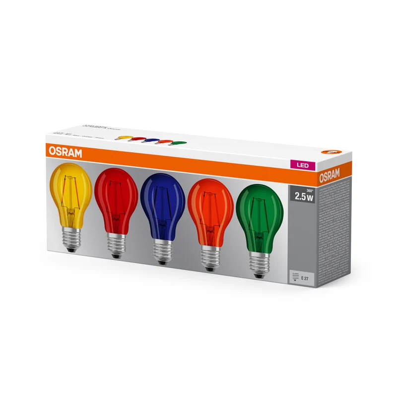 OSRAM LED Lampe LED STAR DÉCOR CLASSIC A 2.5W 827 E27, Kaltweiß 5er Pack, verschiedene Farben