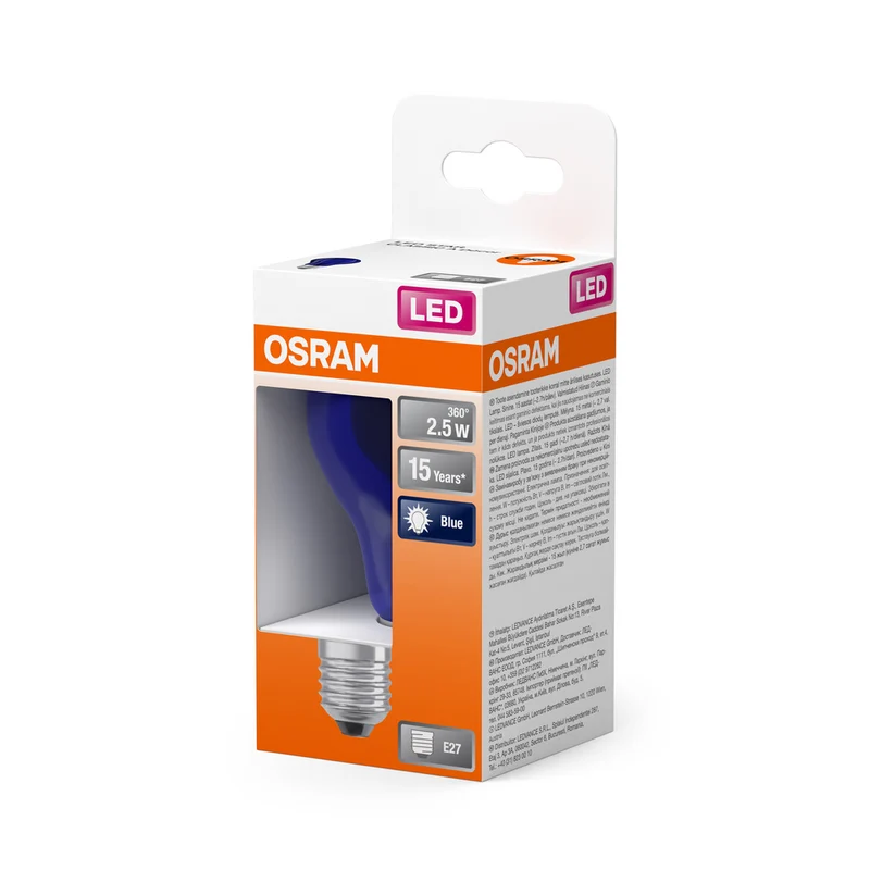 OSRAM LED Lampe LED STAR DÉCOR CLASSIC A 2.5W 190 Blue E27, 10 lm, 9000 K, Blau