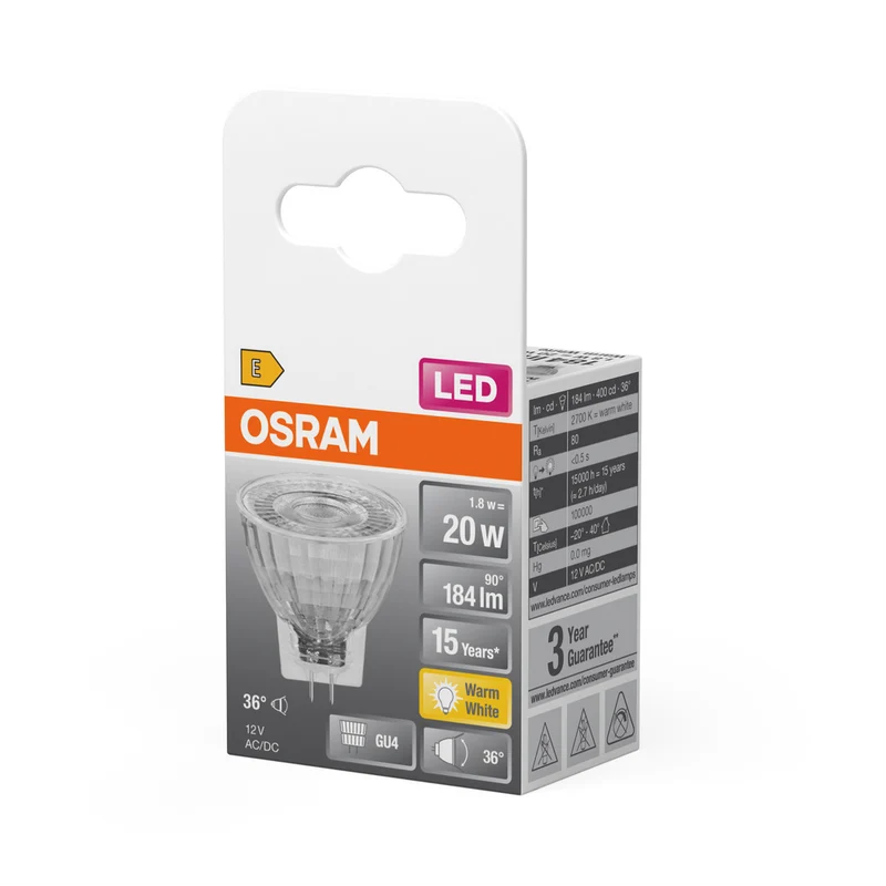 OSRAM LED Reflektor Lampe LED STAR MR11 12 V 1.8W 827 GU4, 184 lm, 2700 K, Warmweiß
