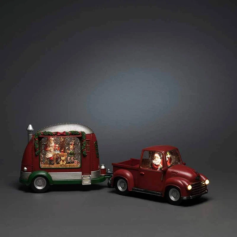 LED Dekoleuchte Pick-up mit Weihnachtsmann batteriebetrieben Rot