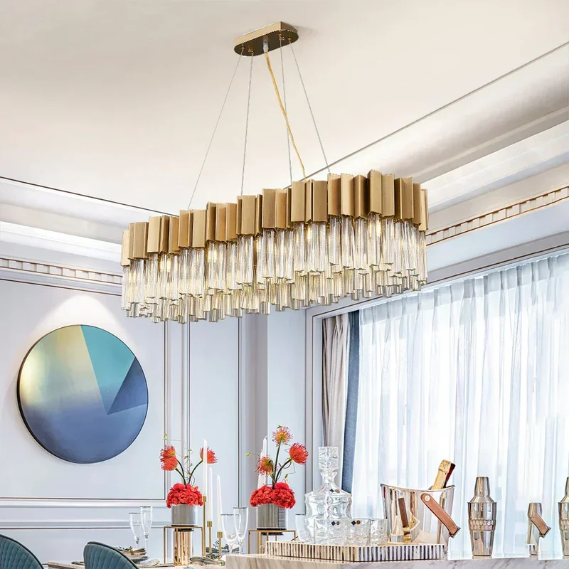 Marianne Chandelier By Euroselle Modern Oval Brushed Gold Crystal Chandelier