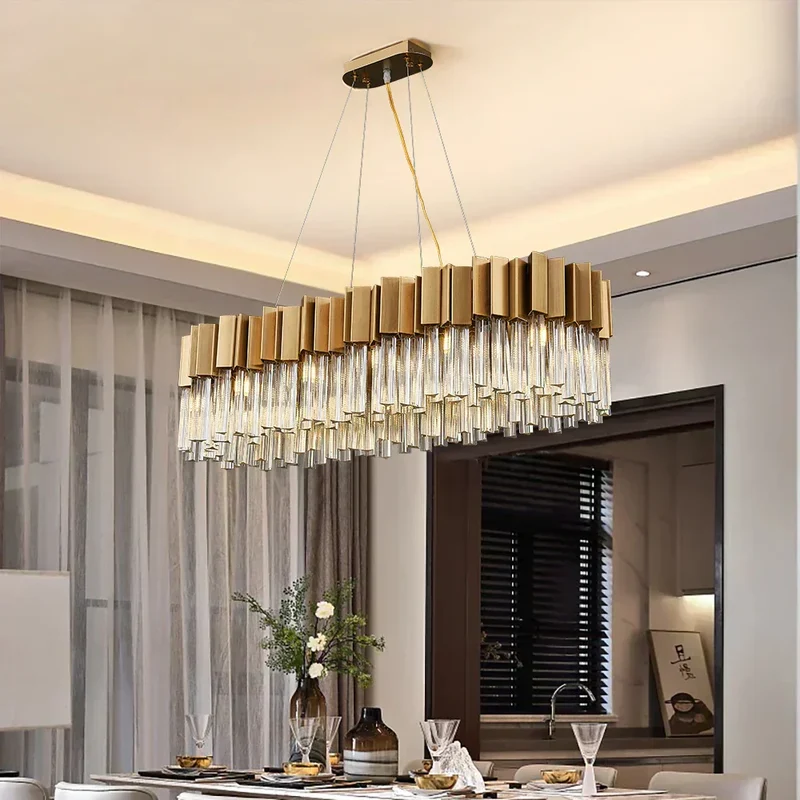Marianne Chandelier By Euroselle Modern Oval Brushed Gold Crystal Chandelier