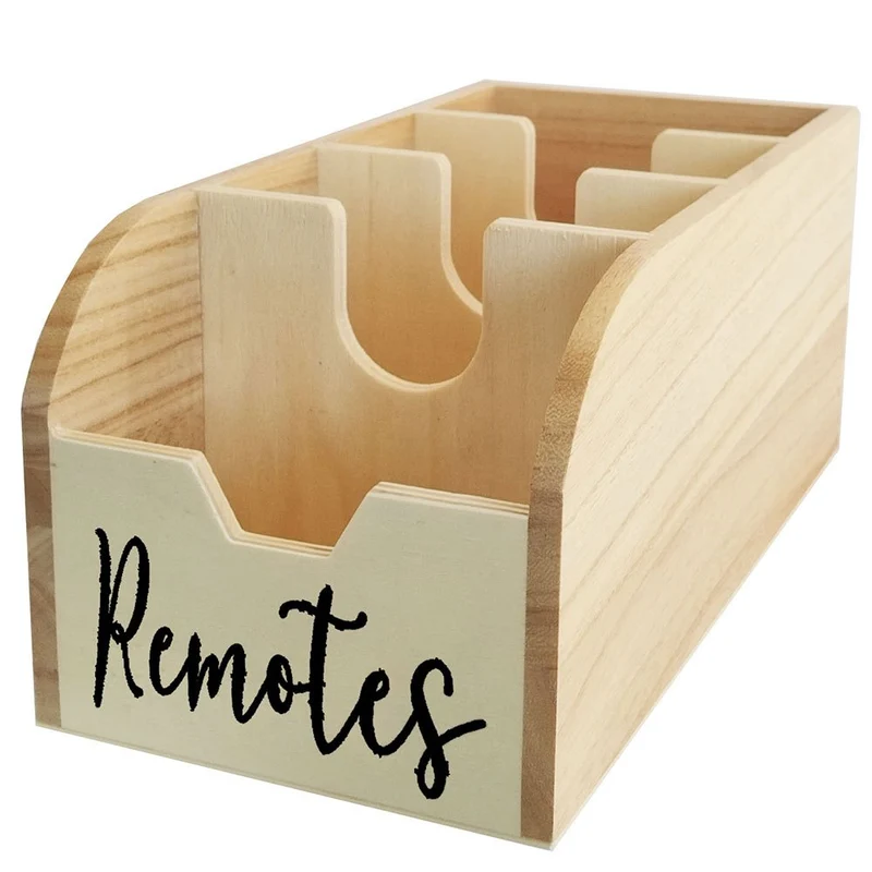 Euroselle 4-Compartment Wooden Remote Organizer Box No Electricity Needed