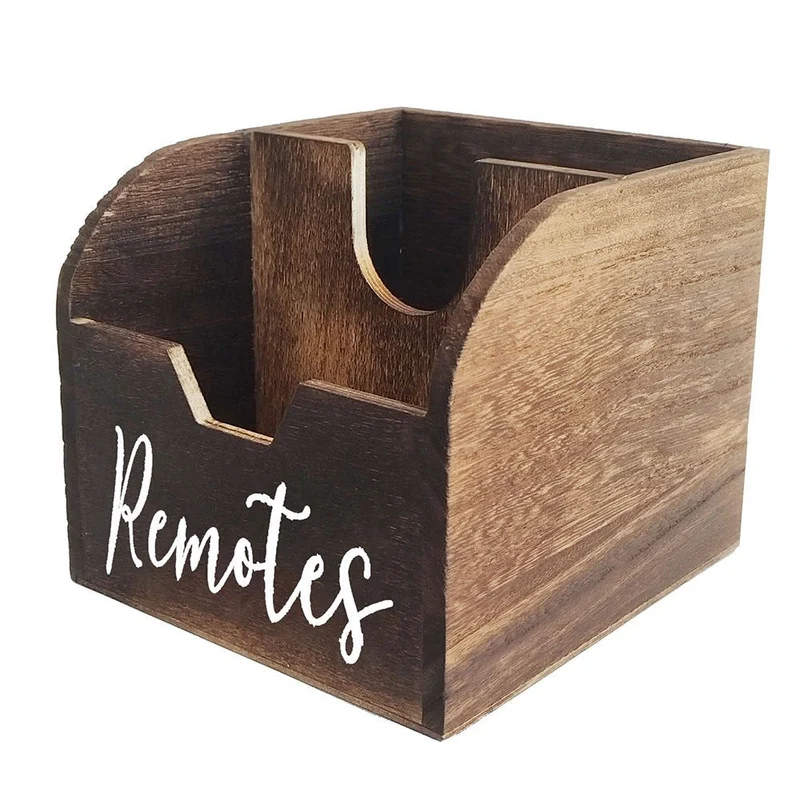 Euroselle 4-Compartment Wooden Remote Organizer Box No Electricity Needed