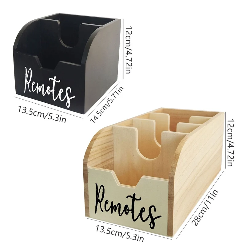 Euroselle 4-Compartment Wooden Remote Organizer Box No Electricity Needed