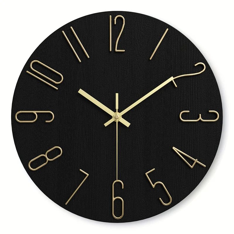 Euroselle Modern Minimalist Round Rimless Wall Clock In Black And Gold