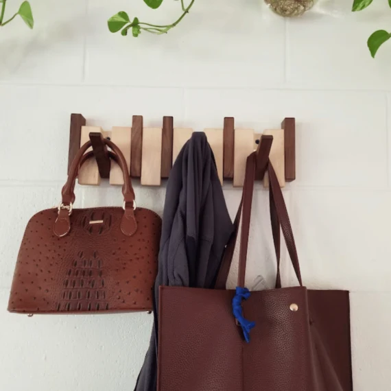 Euroselle Elegant Beech and Walnut Wooden Coat Rack Stand