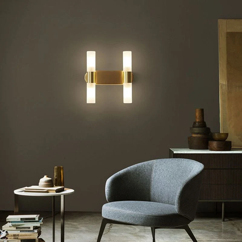 Aurelin Modern Gold LED Wall Sconce With Frosted Glass Euroselle