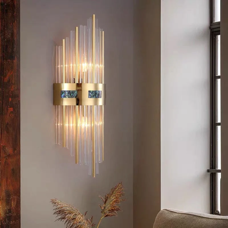 Marvelle Luxury Gold Vertical Wall Sconce With Crystal Rods Euroselle