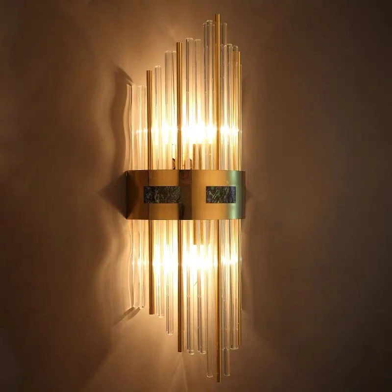 Marvelle Luxury Gold Vertical Wall Sconce With Crystal Rods Euroselle
