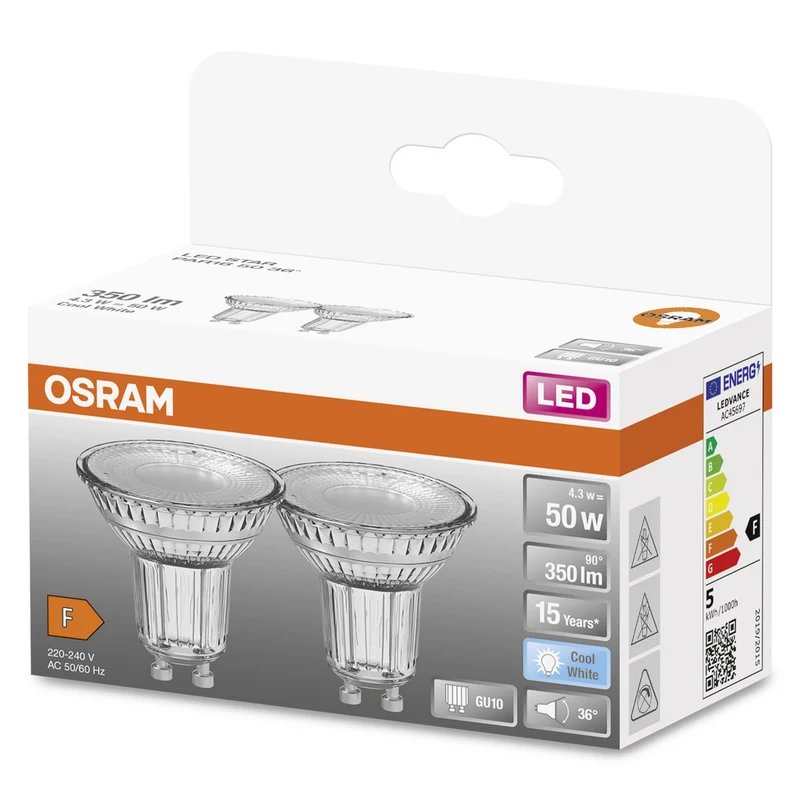 OSRAM LED Reflektor Lampe LED STAR PAR16 4.3W 840 GU10 350 lm, 4000 K, Kaltweiß, 2er Pack