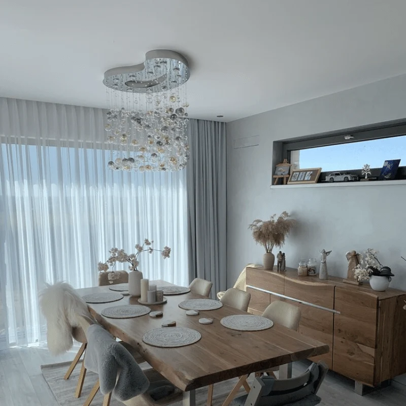 Marci Crystal Chandelier By Euroselle With Teardrop Stainless Steel Mirror Finish