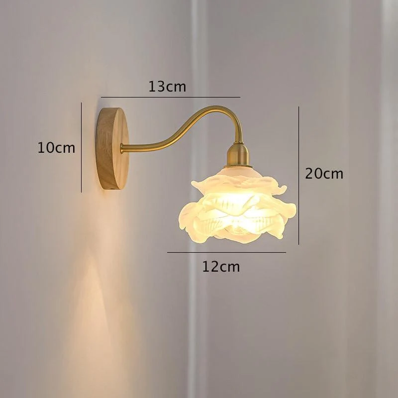 Euroselle Layered Glass Flower Wall Light With Wood Lamp Fixture, Bulb Included