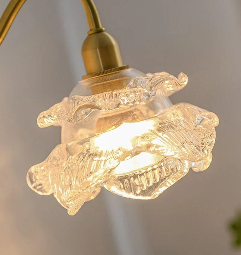 Euroselle Layered Glass Flower Wall Light With Wood Lamp Fixture, Bulb Included