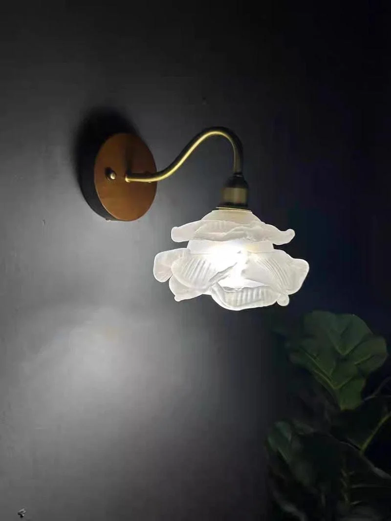 Euroselle Layered Glass Flower Wall Light With Wood Lamp Fixture, Bulb Included