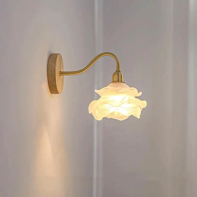 Euroselle Layered Glass Flower Wall Light With Wood Lamp Fixture, Bulb Included