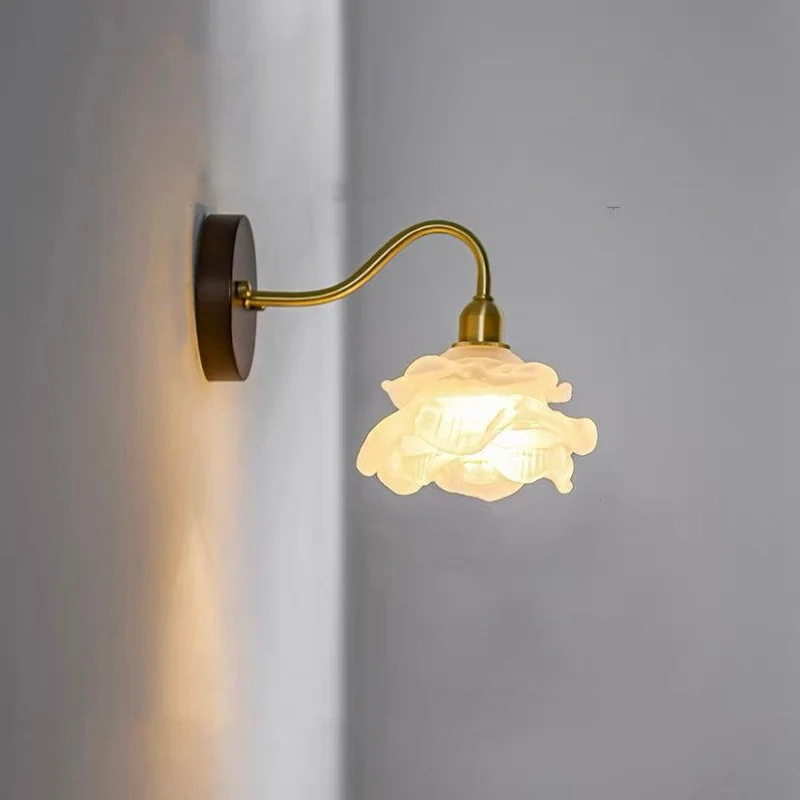 Euroselle Layered Glass Flower Wall Light With Wood Lamp Fixture, Bulb Included