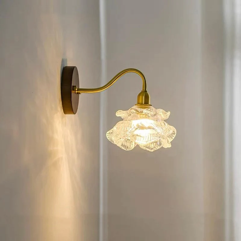 Euroselle Layered Glass Flower Wall Light With Wood Lamp Fixture, Bulb Included