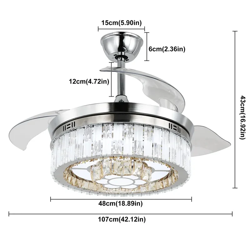 Marcella Ceiling Fan by Euroselle With LED Lights and Changeable 3 Blades