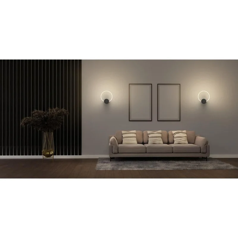 LEDVANCE Decor Aura Wandleuchte aus geschwungenem Polycarbonat mit LED und Filament-Design, 10 W, 800 lm, 3000 K, 830 warmweiß, Click Select, dunkelgrau, Kunststoff (PC), IP20
