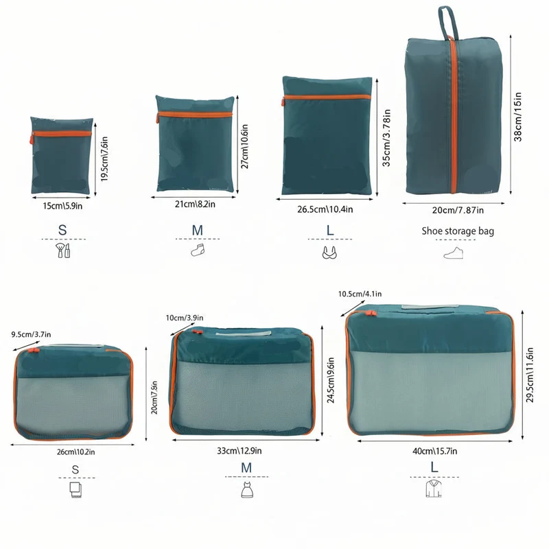 Euroselle 7 Piece Portable Suitcase Organizing Bag Set for Travel
