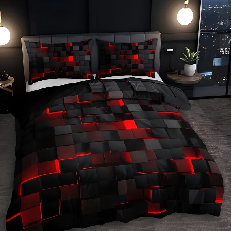 Euroselle Neon 3D Grid Duvet Cover Set With Pillowcases