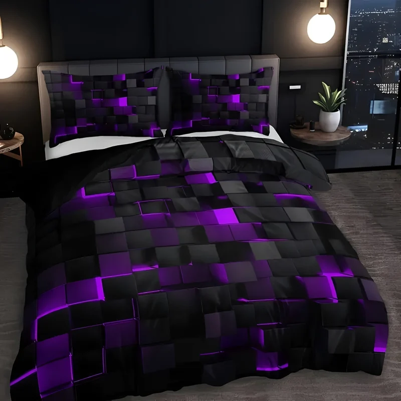 Euroselle Neon 3D Grid Duvet Cover Set With Pillowcases