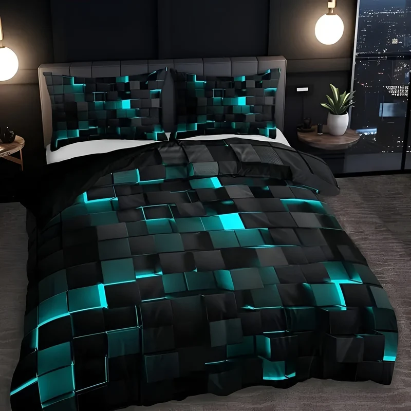 Euroselle Neon 3D Grid Duvet Cover Set With Pillowcases
