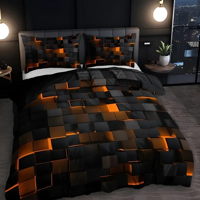 Euroselle Neon 3D Grid Duvet Cover Set With Pillowcases