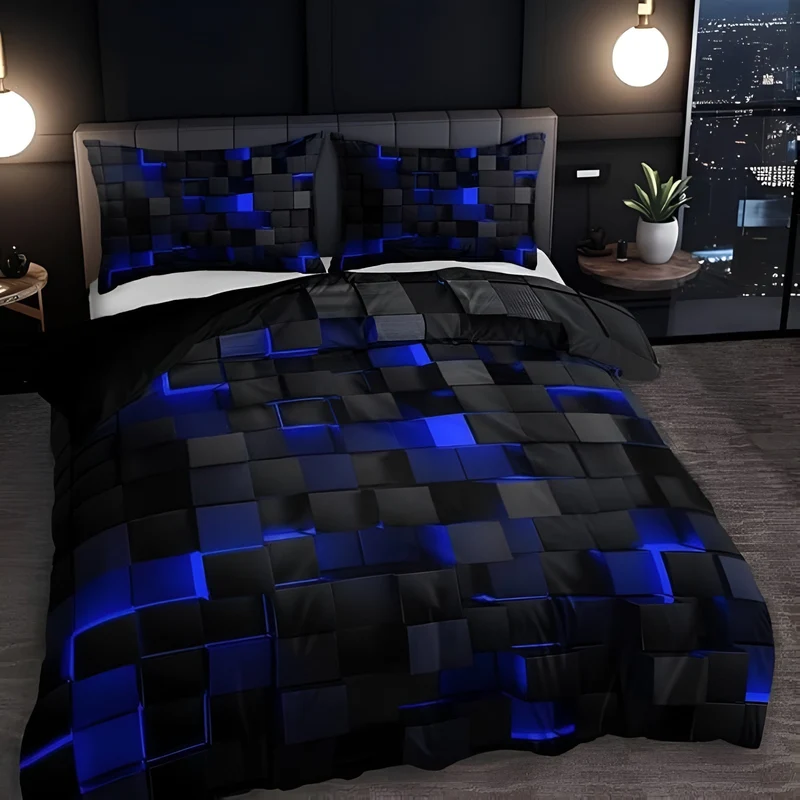 Euroselle Neon 3D Grid Duvet Cover Set With Pillowcases