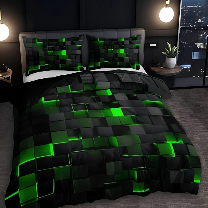 Euroselle Neon 3D Grid Duvet Cover Set With Pillowcases