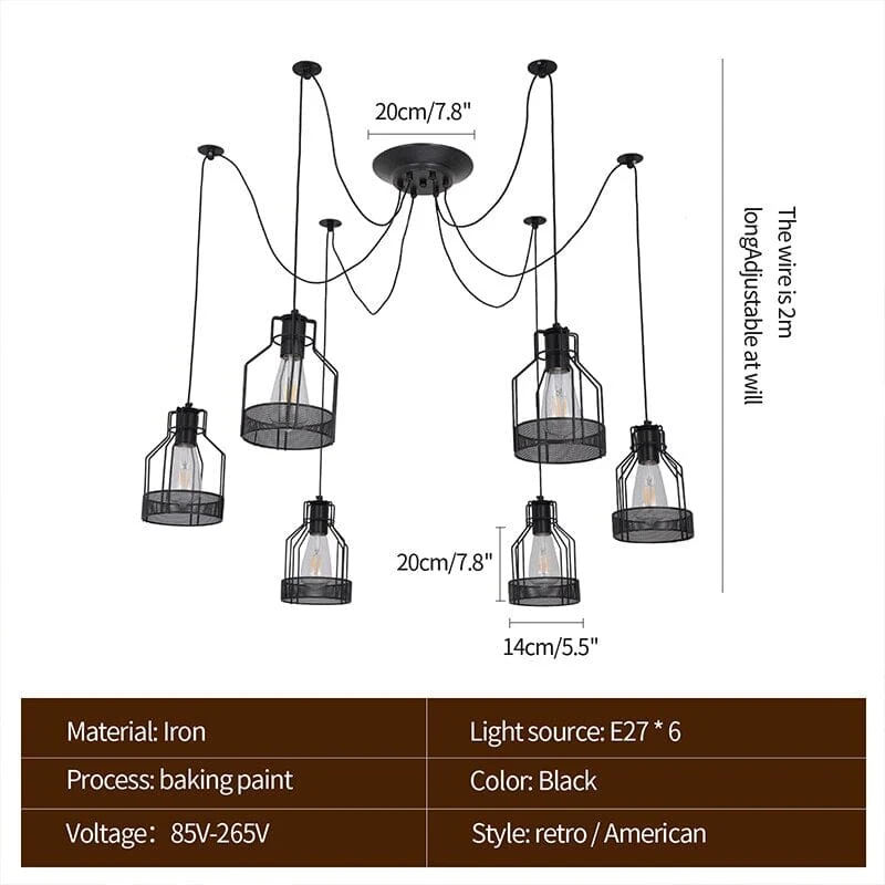 Vrimlo Farmhouse Iron Spider Chandelier Euroselle Industrial Style