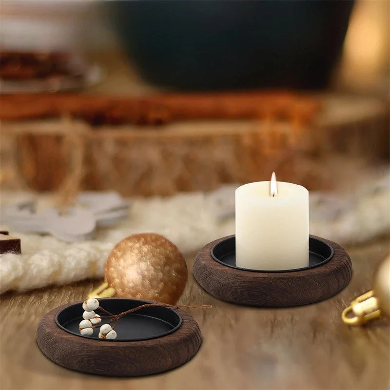 Euroselle Solid Wood Candle Holder With Round Tray For Cups Or Candles