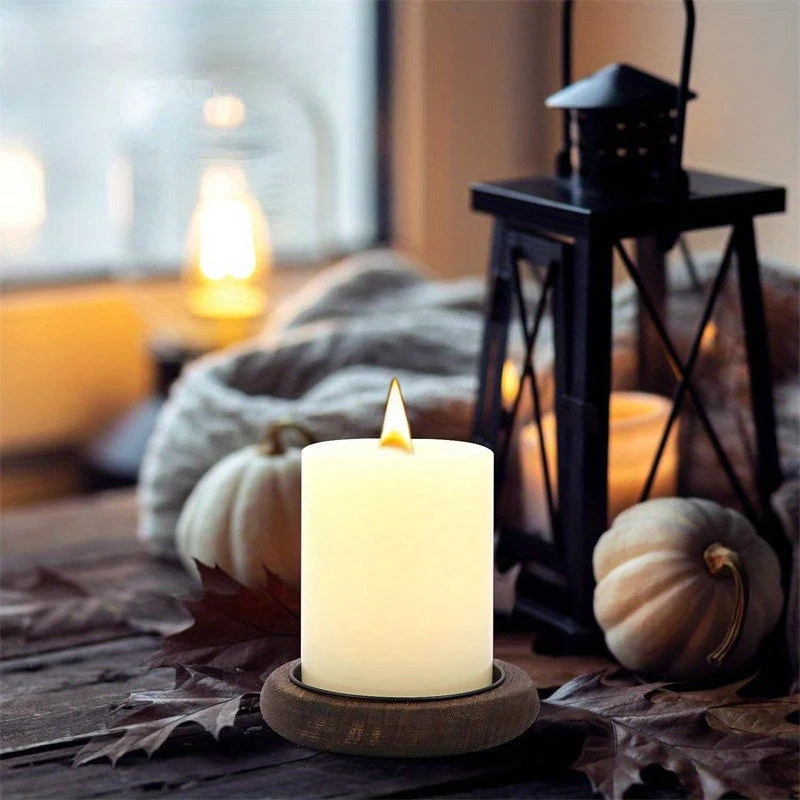 Euroselle Solid Wood Candle Holder With Round Tray For Cups Or Candles