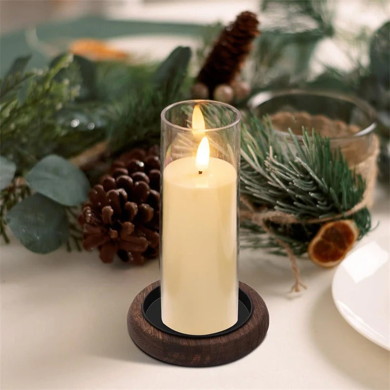 Euroselle Solid Wood Candle Holder With Round Tray For Cups Or Candles
