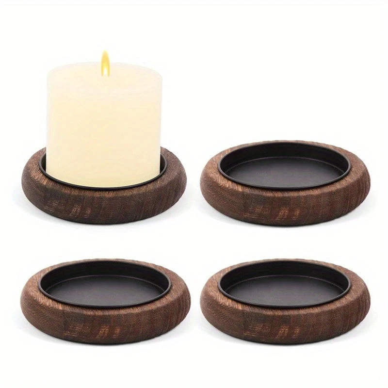 Euroselle Solid Wood Candle Holder With Round Tray For Cups Or Candles