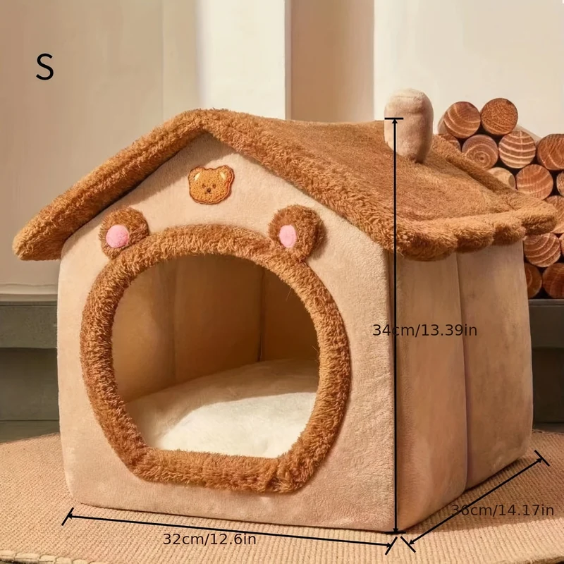 Euroselle Plush Enclosed Cat House For Winter Comfort