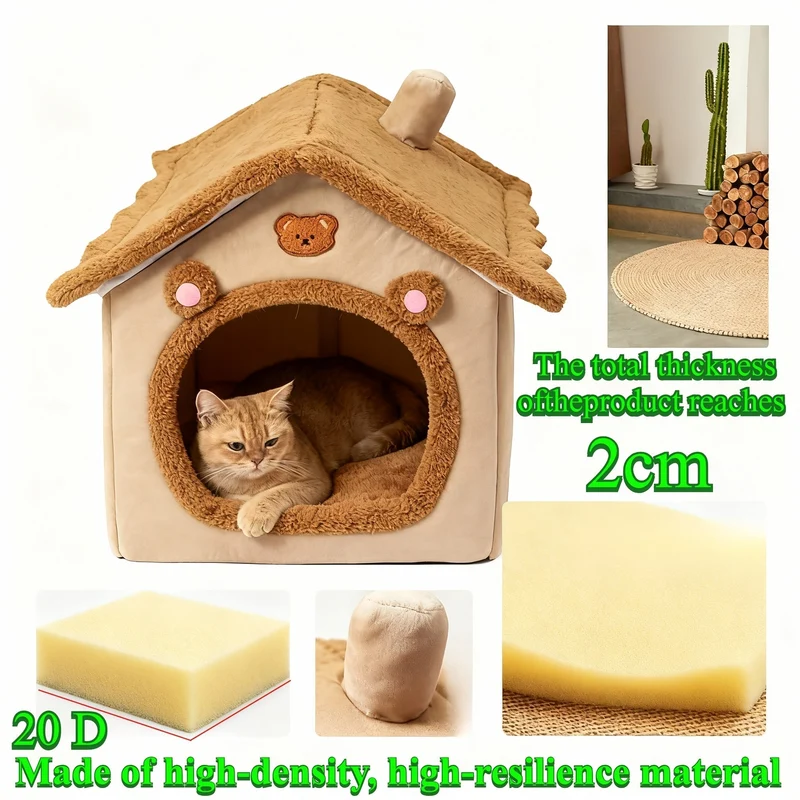 Euroselle Plush Enclosed Cat House For Winter Comfort