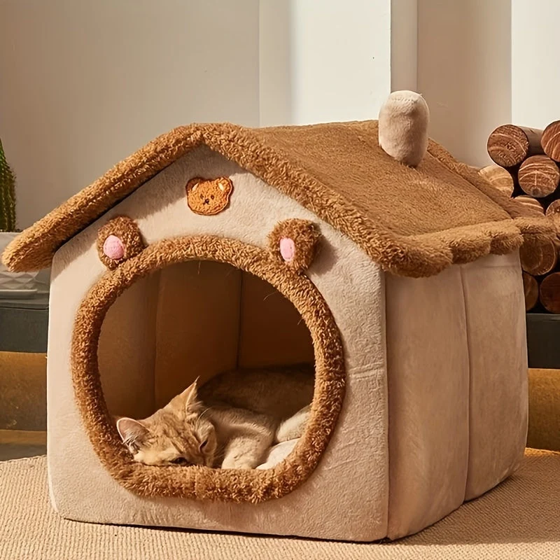 Euroselle Plush Enclosed Cat House For Winter Comfort