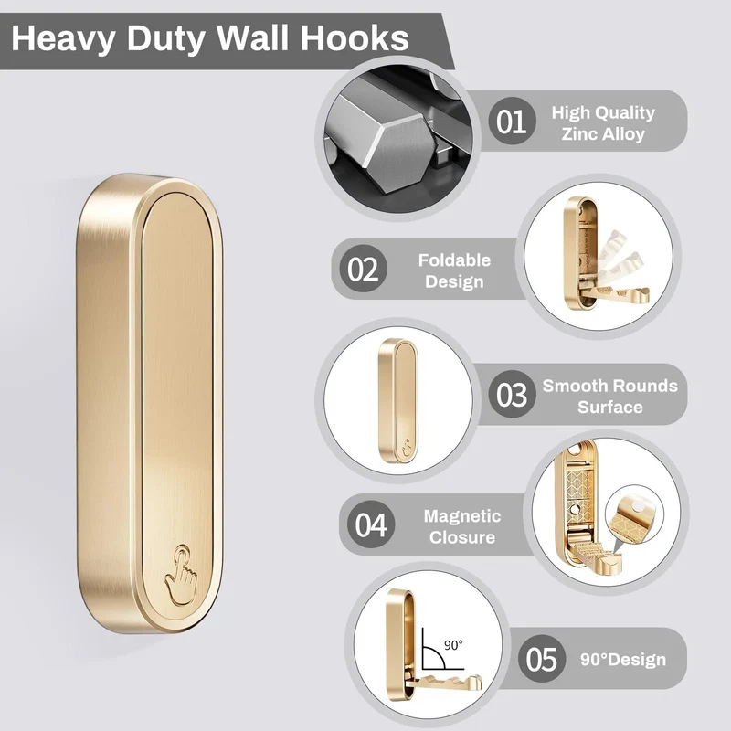 Euroselle Foldable Zinc Alloy Wall Coat Hook For Space Saving Organization
