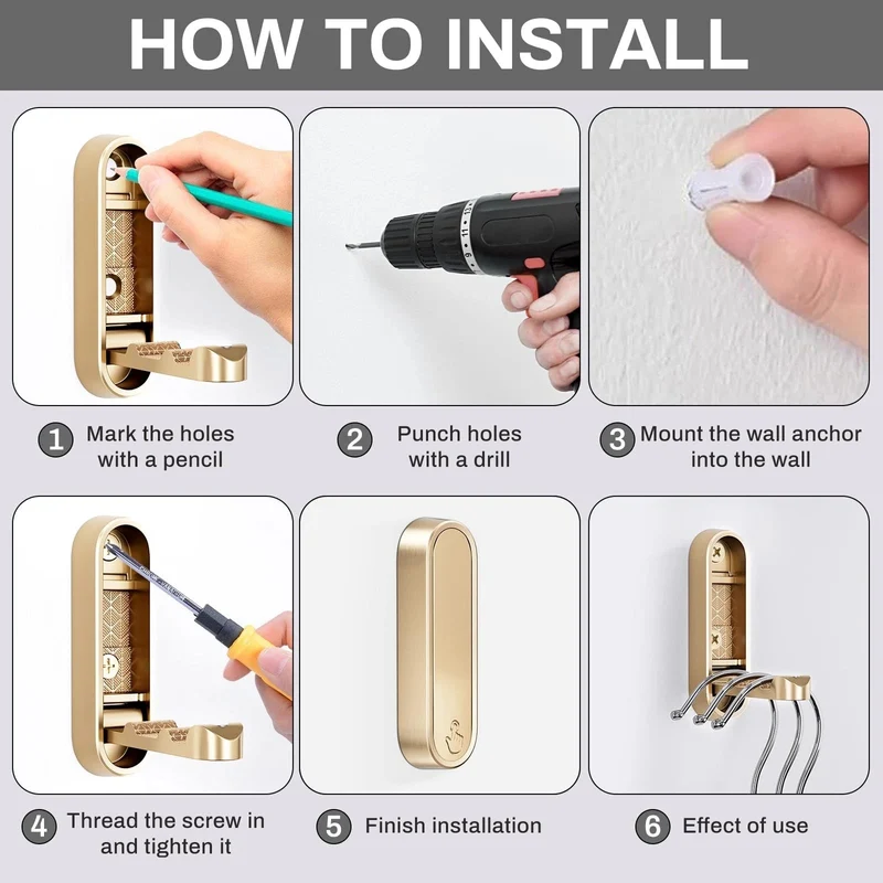 Euroselle Foldable Zinc Alloy Wall Coat Hook For Space Saving Organization