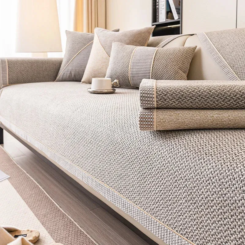 Euroselle Non-Slip Cotton Linen Sofa Throw Blanket for All-Season Comfort and Furniture Protection