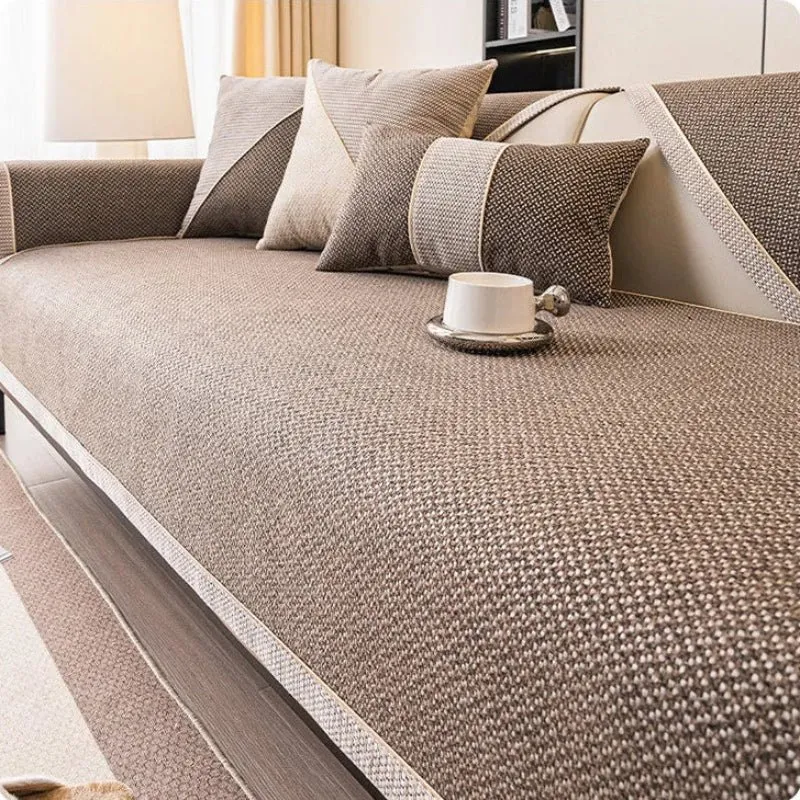 Euroselle Non-Slip Cotton Linen Sofa Throw Blanket for All-Season Comfort and Furniture Protection