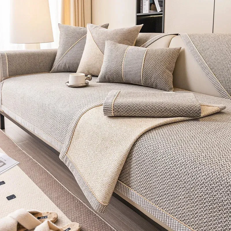 Euroselle Non-Slip Cotton Linen Sofa Throw Blanket for All-Season Comfort and Furniture Protection