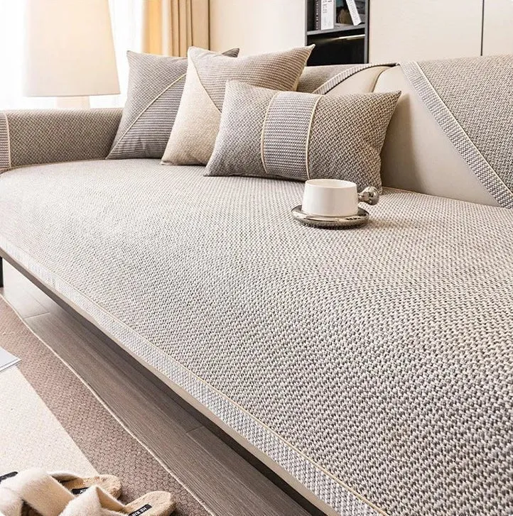 Euroselle Non-Slip Cotton Linen Sofa Throw Blanket for All-Season Comfort and Furniture Protection