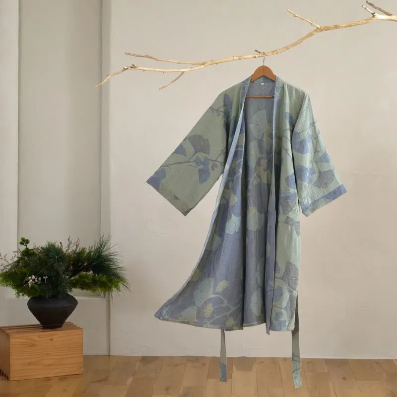 Euroselle Organic Cotton Kimono Bathrobe With Breathable Gauze And Reversible Comfort