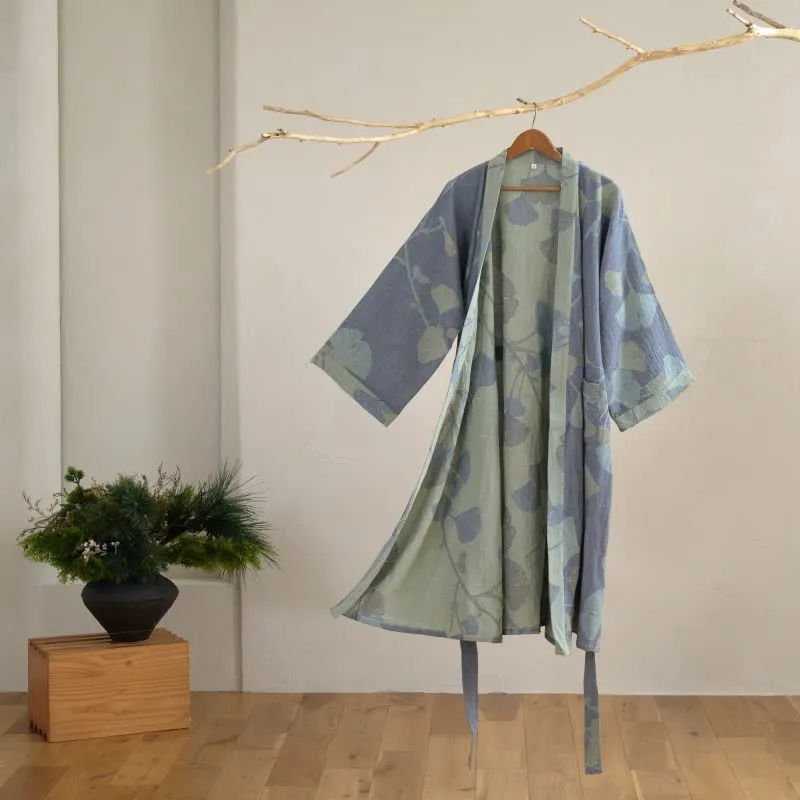 Euroselle Organic Cotton Kimono Bathrobe With Breathable Gauze And Reversible Comfort