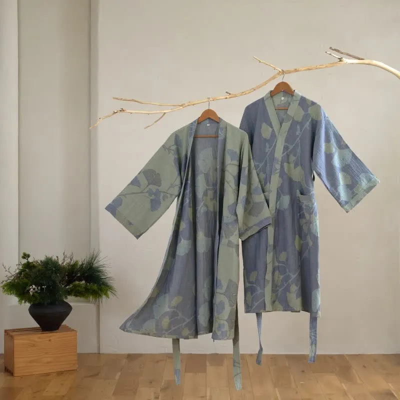 Euroselle Organic Cotton Kimono Bathrobe With Breathable Gauze And Reversible Comfort
