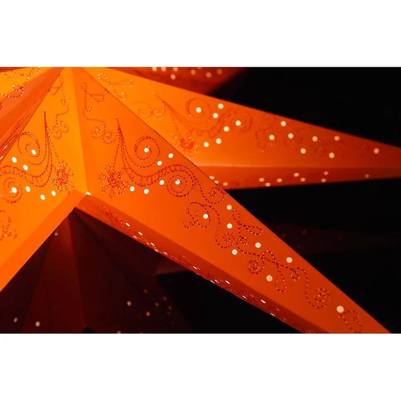 Oranger Papierstern perforiert orange bestickt 7 Zacken ohne Leuchtmittel