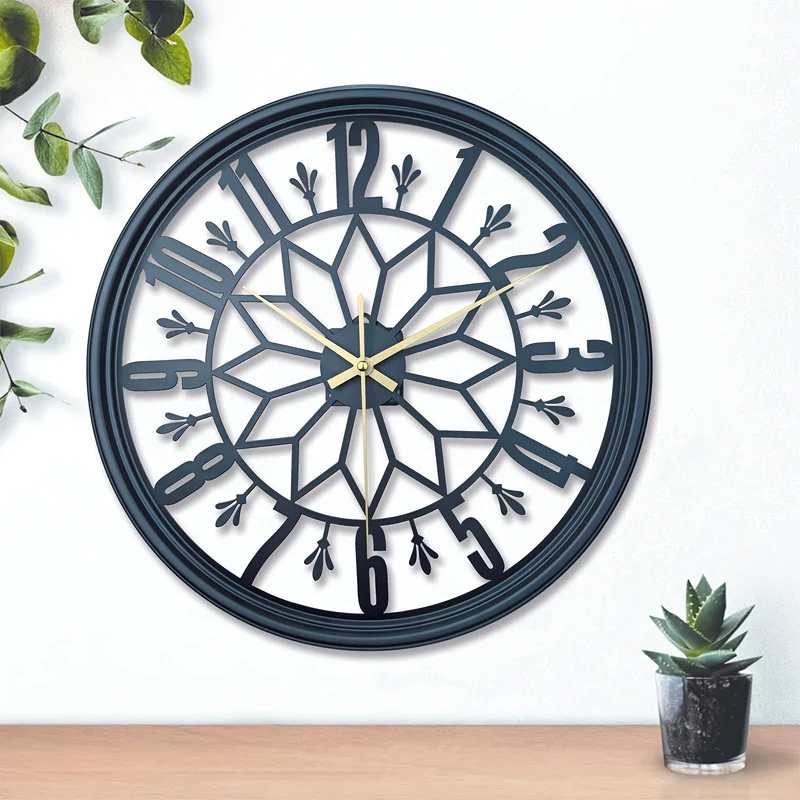 Euroselle Silent Statement Vintage Industrial Metal Wall Clock With Non-Ticking Movement